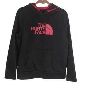 The North Face Hoodie Men’s M Black Red Logo Pouch Drawstring Hood Fleece Lining